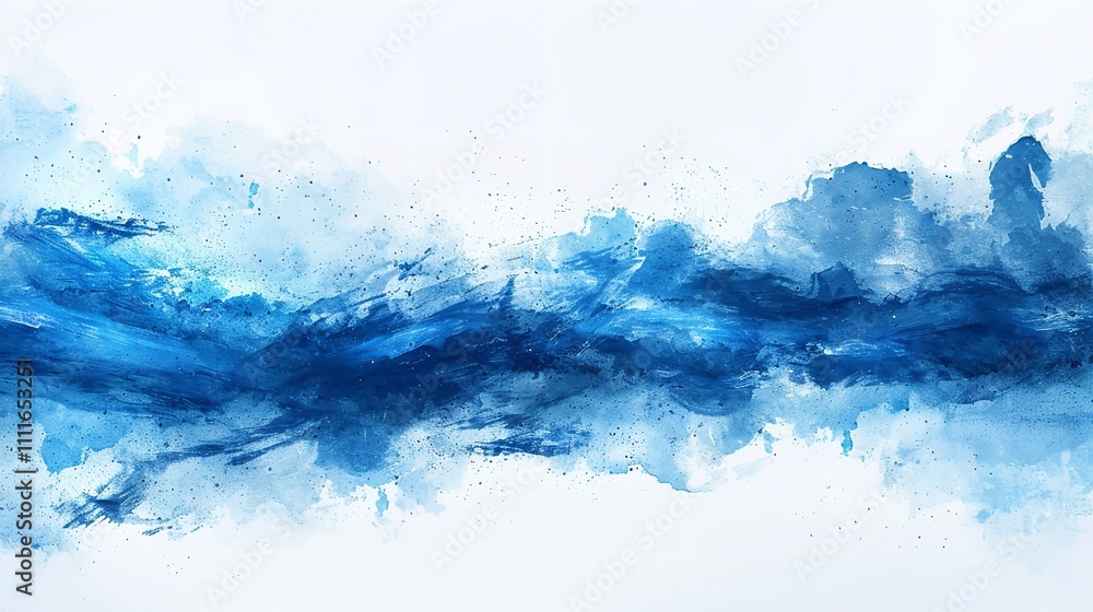 Fototapeta premium Abstract Watercolor Background with Blue color Splashes on white background, Ai Generative.
