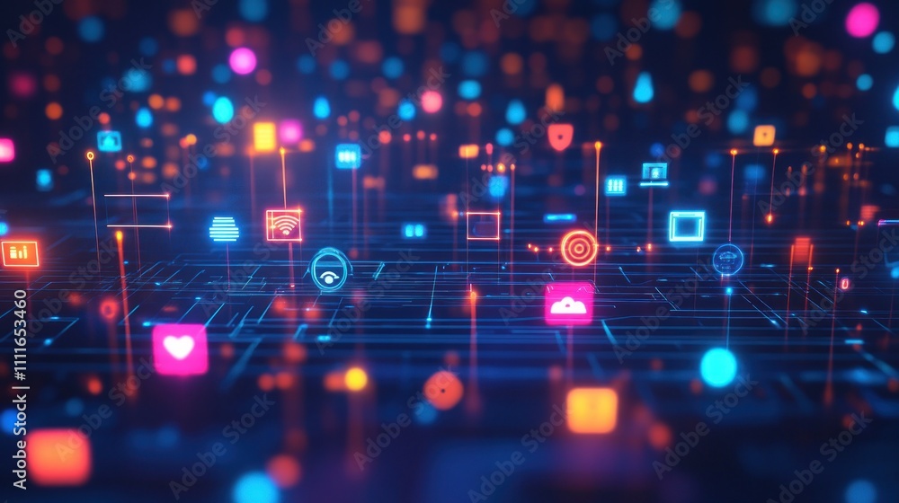 Obraz premium Digital Network and Abstract Icons