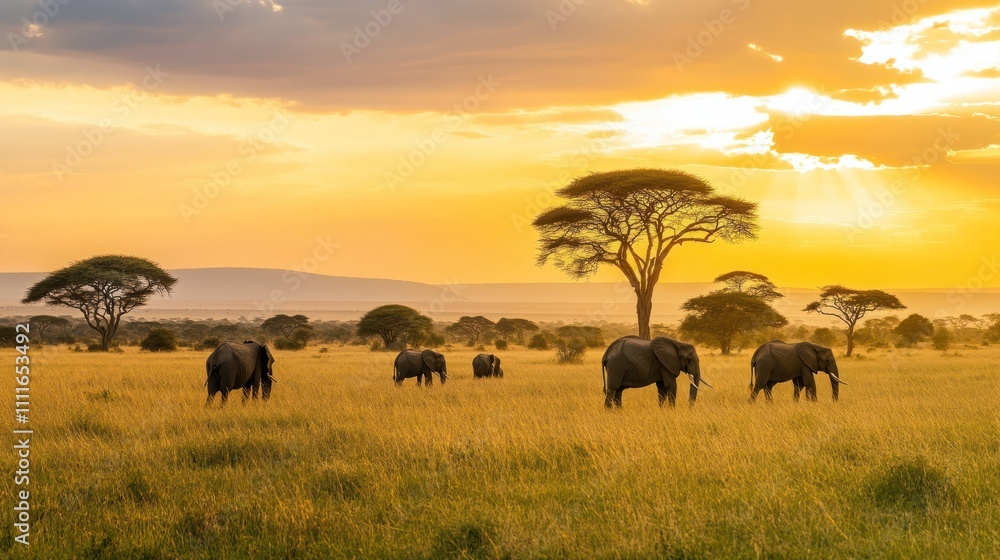 African Elephants at Sunset African Elephants at Sunset