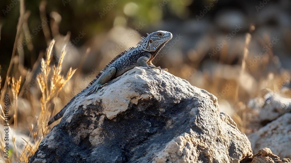 iguana on a rock on nature close up, Generative AI iguana on a rock on nature close up, Generative AI