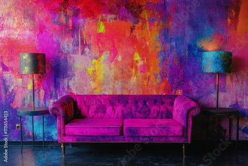 Wallpaper Mural A colorful couch is sitting in front of a colorful wall Torontodigital.ca