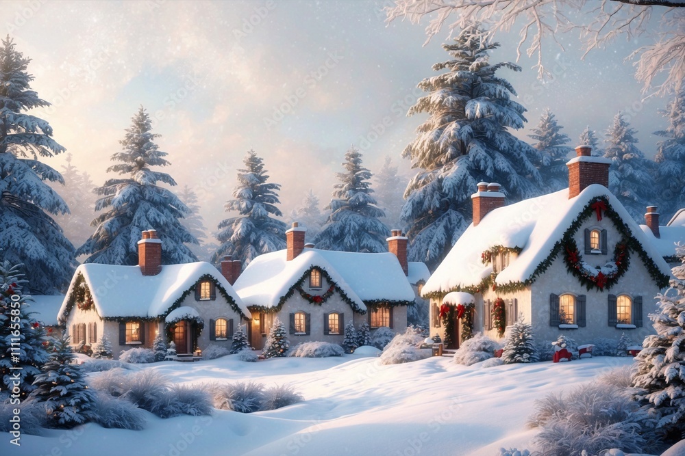 Fototapeta premium Christmas Landscape Background, Christmas Landscape Wallpaper, Christmas Scenery Wallpaper, Christmas Background, Winter landscape Wallpaper