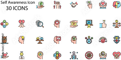 Set of Self Awareness icons. Line art style icons bundle. vector illustration