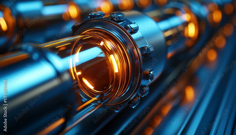 Glowing Orange Core Inside Sleek Metallic Tubes Glowing Orange Core Inside Sleek Metallic Tubes