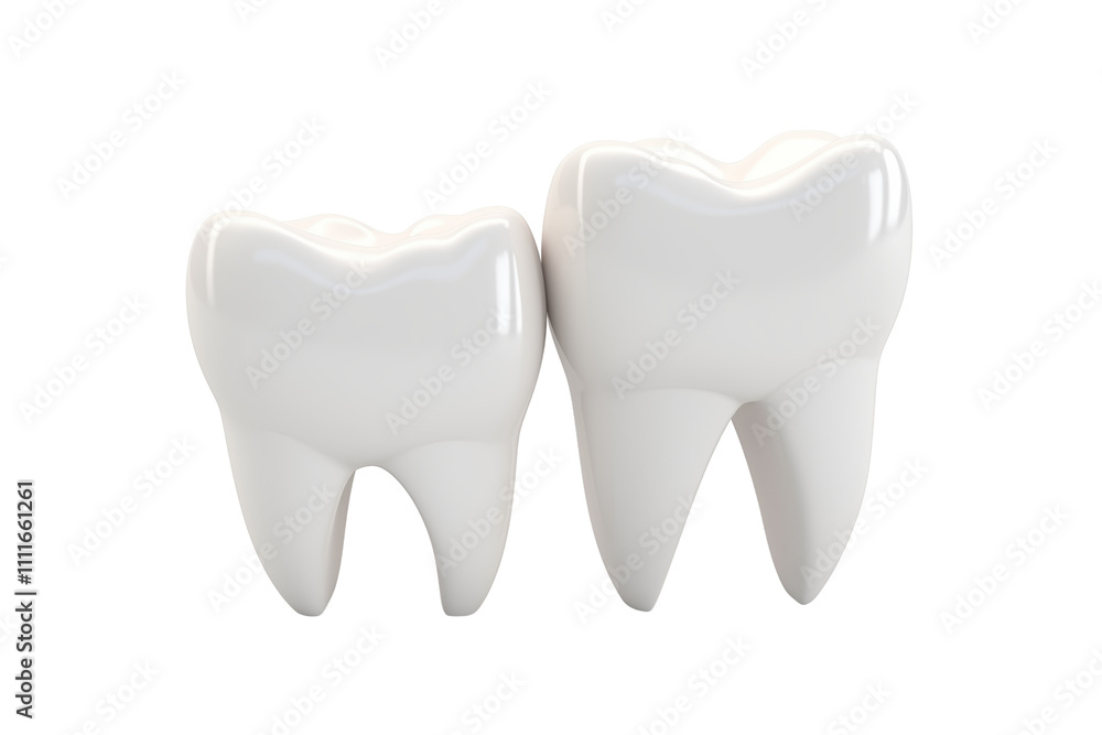 Two 3d white teeth isolated on transparent background. Generative ai Two 3d white teeth isolated on transparent background. Generative ai