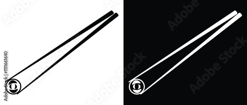 Chopsticks icon . Japanese food, Korea wood stick Chinese sushi chop. isolated on white and black background. Restaurant chopsticks symbol vector illustration