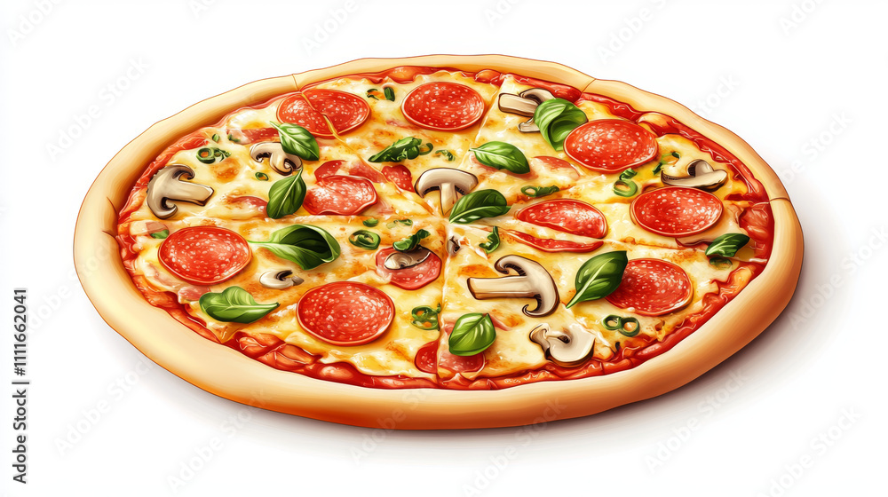 Set of pizza with different toppings on round base. Pepperoni, mushroom, margarita, vegetable, seafood and farm recipes, italian menu elements isolated on white background. Cartoon vector illustration Set of pizza with different toppings on round base. Pepperoni, mushroom, margarita, vegetable, seafood and farm recipes, italian menu elements isolated on white background. Cartoon vector illustration