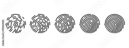 Set of fingerprint types with circle  twisted lines signs vector icon