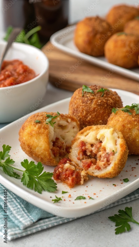 Delicious Arancini Filled with Tomato Sauce and Cheese Delicious Arancini Filled with Tomato Sauce and Cheese