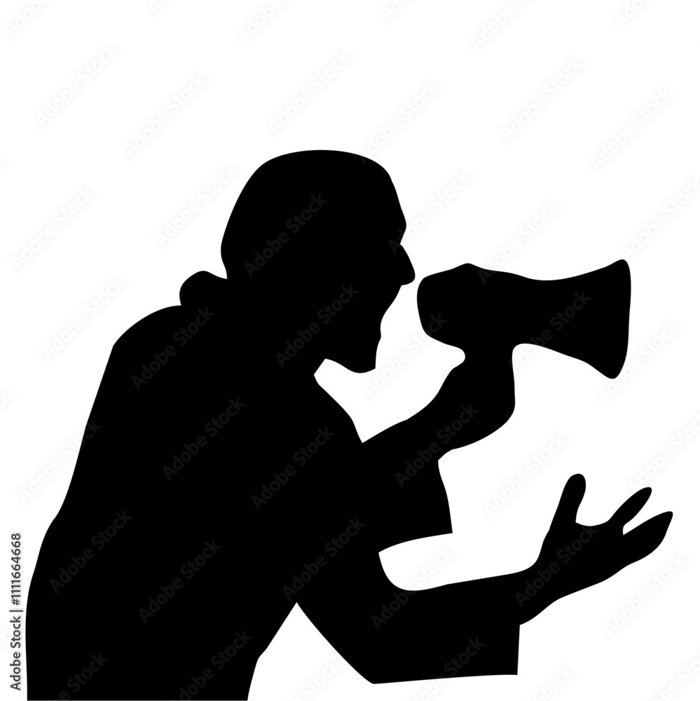 silhouette of person talking with loudspeaker silhouette of person talking with loudspeaker