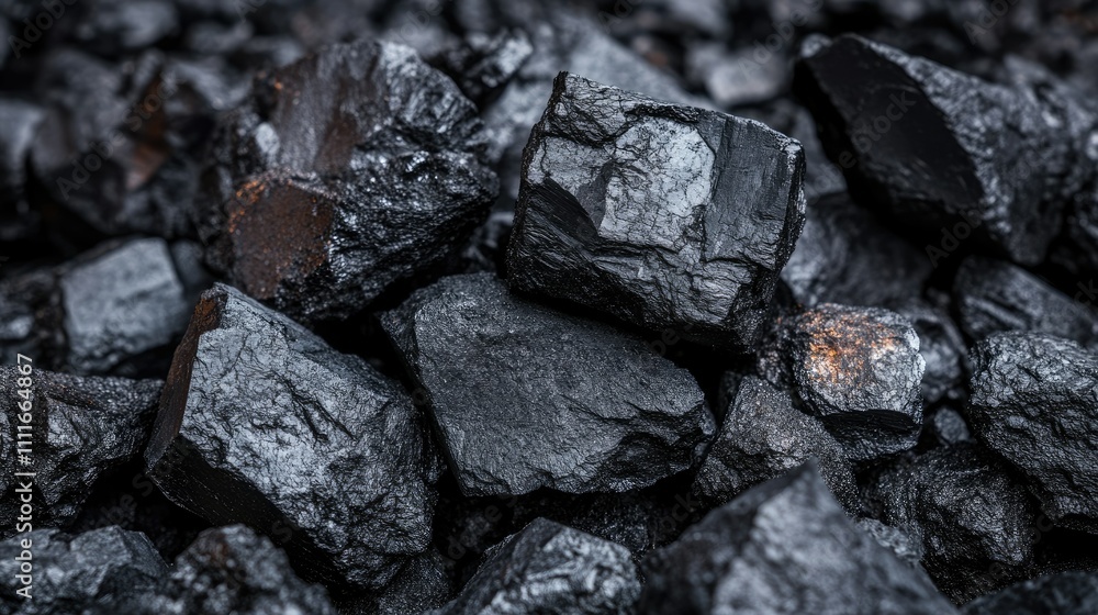 A close-up of textured black coal rocks, their sharp edges forming a unique surface, set in a dark, atmospheric setting A close-up of textured black coal rocks, their sharp edges forming a unique surface, set in a dark, atmospheric setting