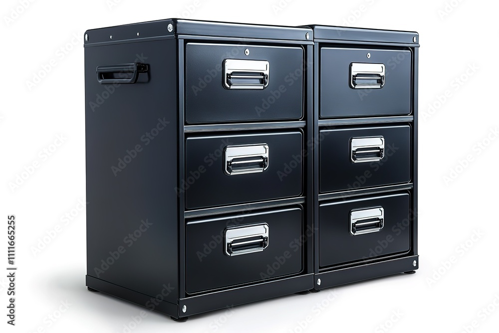 Two black filing cabinets with six drawers each Two black filing cabinets with six drawers each