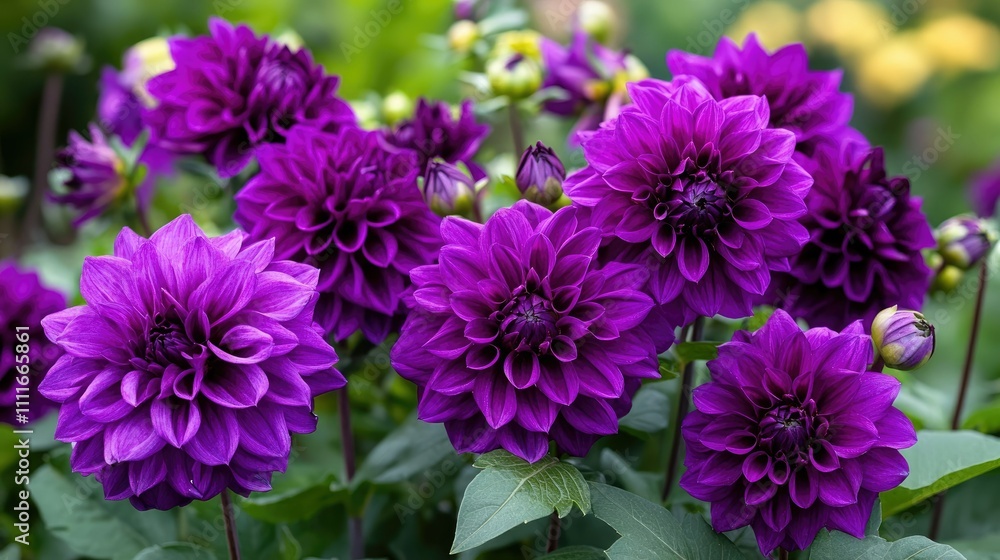 Obraz premium A close-up shot of vivid purple flowers with radiant, full petals, exuding beauty, elegance, and life in a peaceful garden setting
