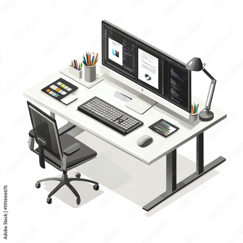 Modern workspace with computer, desk, chair. Modern workspace with computer, desk, chair.