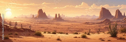 Morning beautiful desert cartoon landscape