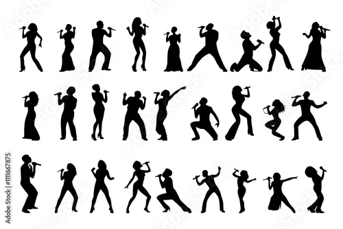 Collection of Expressive Singer Silhouette Vector Art Illustration