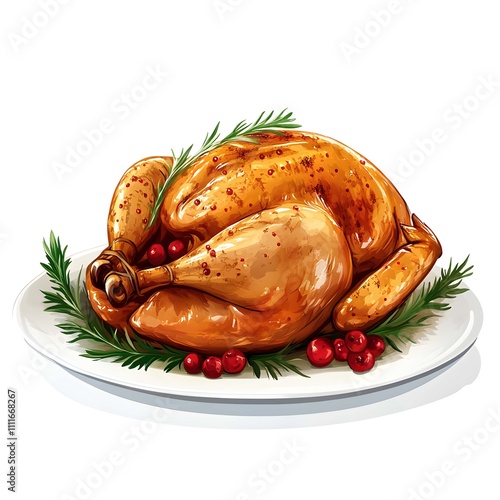 Delicious Roast Turkey The highlight of the Christmas event on a white background, the picture is realistic