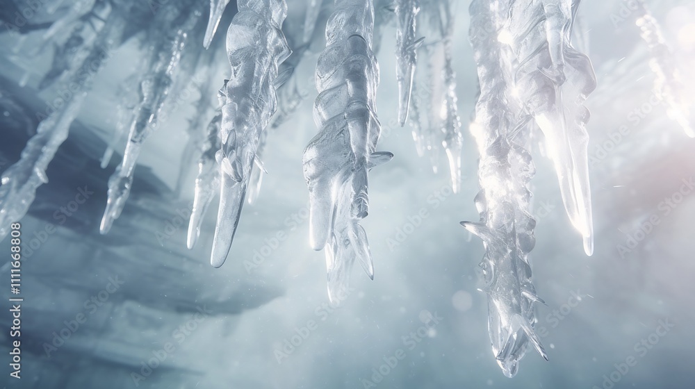 Joyful and Festive Merry Christmas Captured with Glittering Icicles Forming the Text on a Frosty Winter Background Covered in Snow Joyful and Festive Merry Christmas Captured with Glittering Icicles Forming the Text on a Frosty Winter Background Covered in Snow
