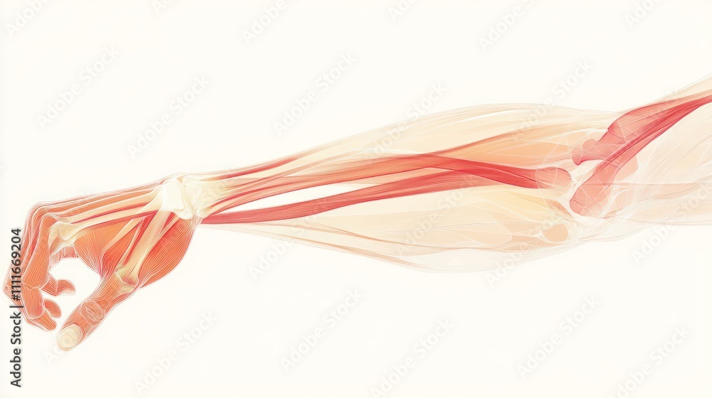 Elbow joint anatomy illustration with muscles and tension isolated on a white background Elbow joint anatomy illustration with muscles and tension isolated on a white background