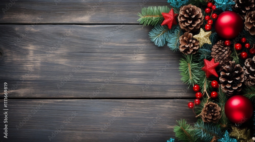 Merry Christmas holiday wreath made of holly leaves red berries and pinecones Festive seasonal for winter greeting card or home interior design Merry Christmas holiday wreath made of holly leaves red berries and pinecones Festive seasonal for winter greeting card or home interior design