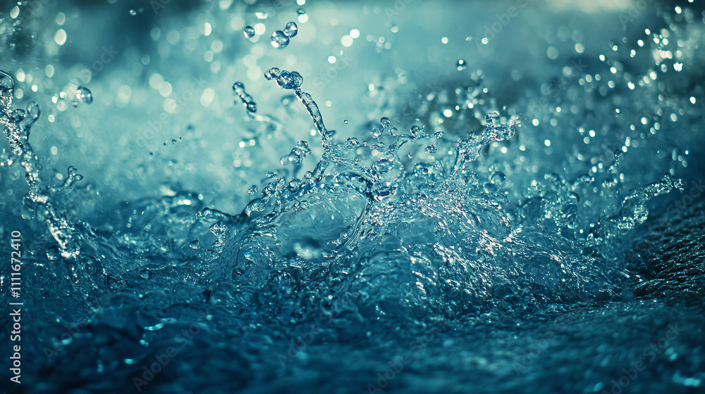 Fresh clean water flowing wave with bubbles and drops. Vector illustration with realistic clear blue aqua splash, water background. Flow of pure liquid drink Fresh clean water flowing wave with bubbles and drops. Vector illustration with realistic clear blue aqua splash, water background. Flow of pure liquid drink