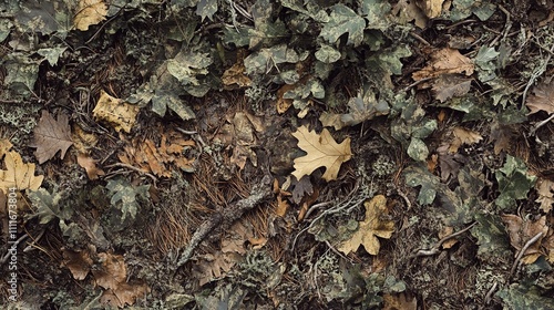 Varied Autumn Leaves Carpeting the Forest Floor in Muted Digital Collage
