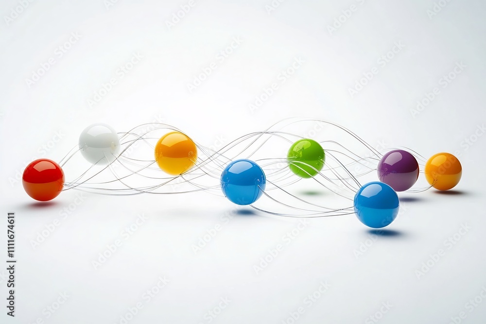 Colorful Spheres Connected by Wires Communication and Connection Concept Colorful Spheres Connected by Wires Communication and Connection Concept