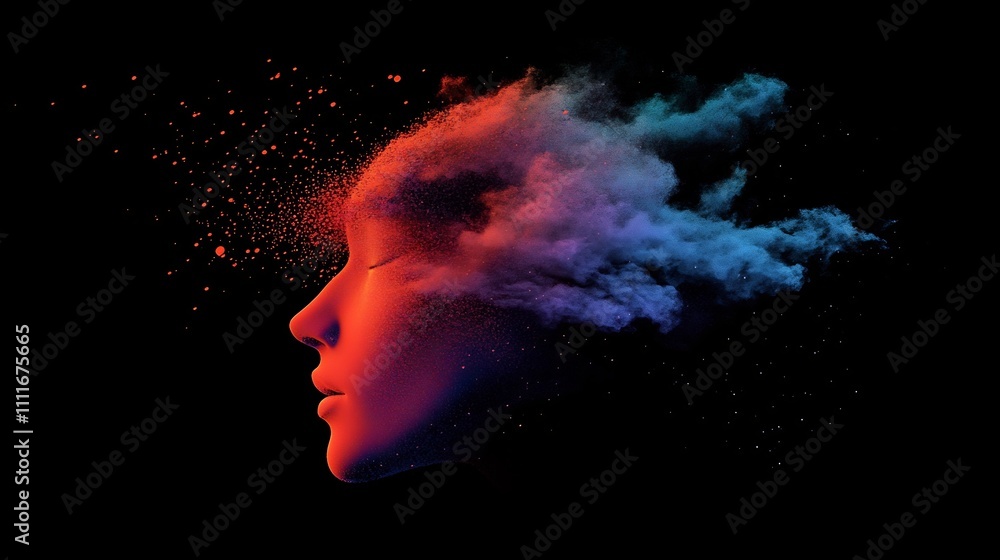 Dissolving Human Face Symbolizing Fusion of Humanity and Technology Dissolving Human Face Symbolizing Fusion of Humanity and Technology