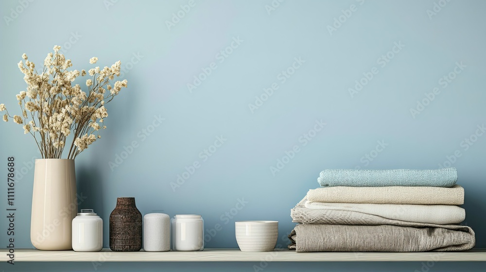 Elegant Bathroom Shelf with Towels and Minimalist Decor Elements Elegant Bathroom Shelf with Towels and Minimalist Decor Elements