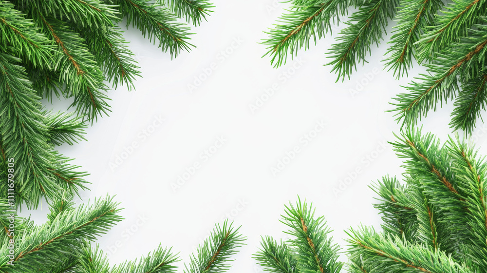 Pine tree branch border realistic vector illustration. Fir twigs with green needles, frame isolated on transparent background. Winter holiday evergreen decoration, spruce or cedar elements Pine tree branch border realistic vector illustration. Fir twigs with green needles, frame isolated on transparent background. Winter holiday evergreen decoration, spruce or cedar elements