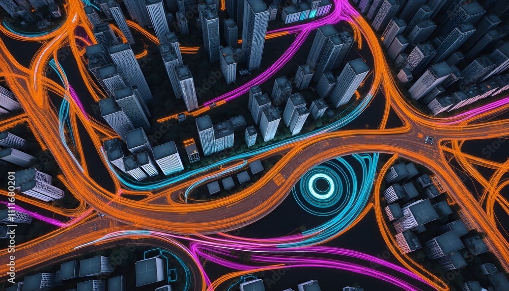 Aerial Cityscape Night Traffic Light Trails Aerial Cityscape Night Traffic Light Trails
