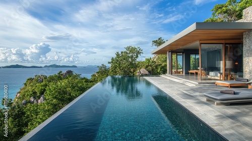 Oceanfront villa with infinity pool  luxury resort.