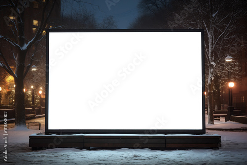 Bright Billboard in Snowy City with Festive Glow