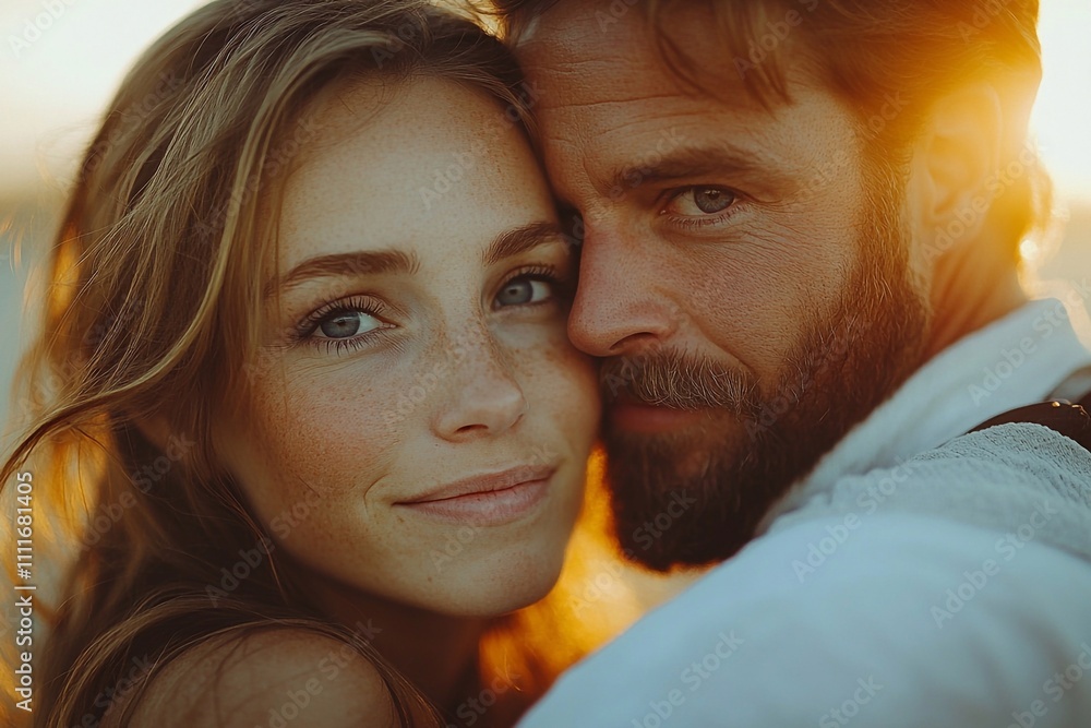 A photo of an emotional scene between two people, one with long hair and blue eyes wearing white shirt holding black tie in her hands and the other man has beard is hugging eachother. The setting sun A photo of an emotional scene between two people, one with long hair and blue eyes wearing white shirt holding black tie in her hands and the other man has beard is hugging eachother. The setting sun