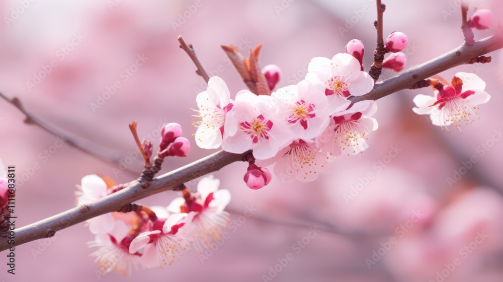 Cherry Blossom Branch in Soft Focus with Beautiful Pink Flowers, Ideal for Spring Themes, Floral Decorations, and Nature Photography Projects Cherry Blossom Branch in Soft Focus with Beautiful Pink Flowers, Ideal for Spring Themes, Floral Decorations, and Nature Photography Projects