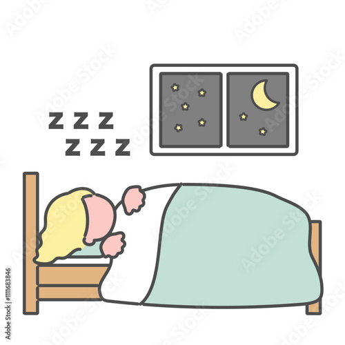 眠りにつくシンプルな線画女性　イラスト