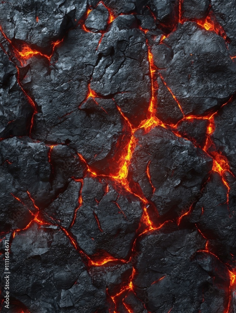 A textured surface of dark volcanic rock features glowing red cracks, resembling lava flow, creating a dramatic and fiery appearance. A textured surface of dark volcanic rock features glowing red cracks, resembling lava flow, creating a dramatic and fiery appearance.