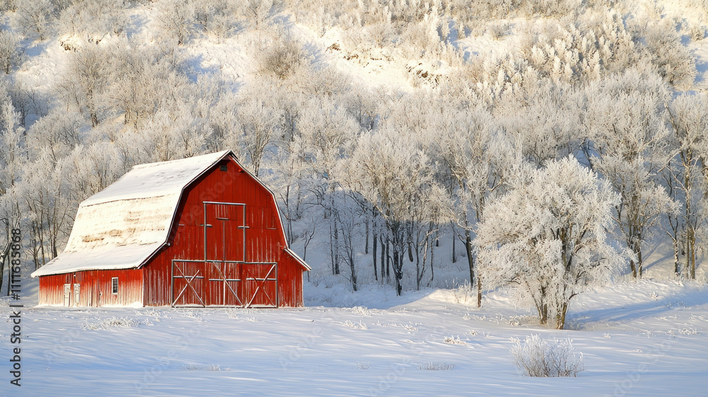 Red barn in snowy winter landscape. Red barn in snowy winter landscape.