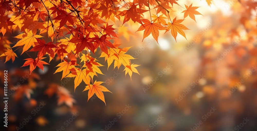 Beautiful Autumn Leaves with Warm Golden Light in the Background Beautiful Autumn Leaves with Warm Golden Light in the Background