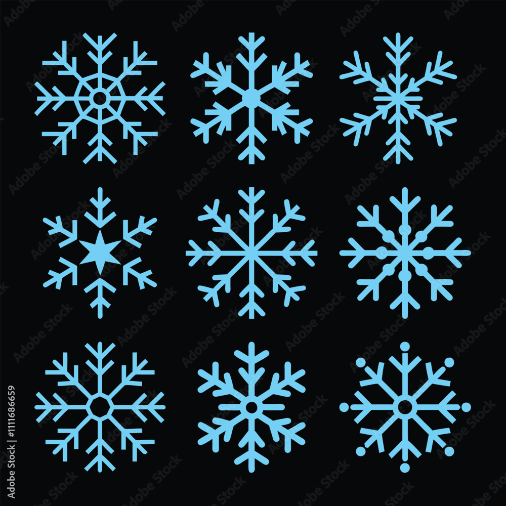 Fototapeta premium Christmas Snowflakes Set – Decorative Winter Elements for Festive Designs