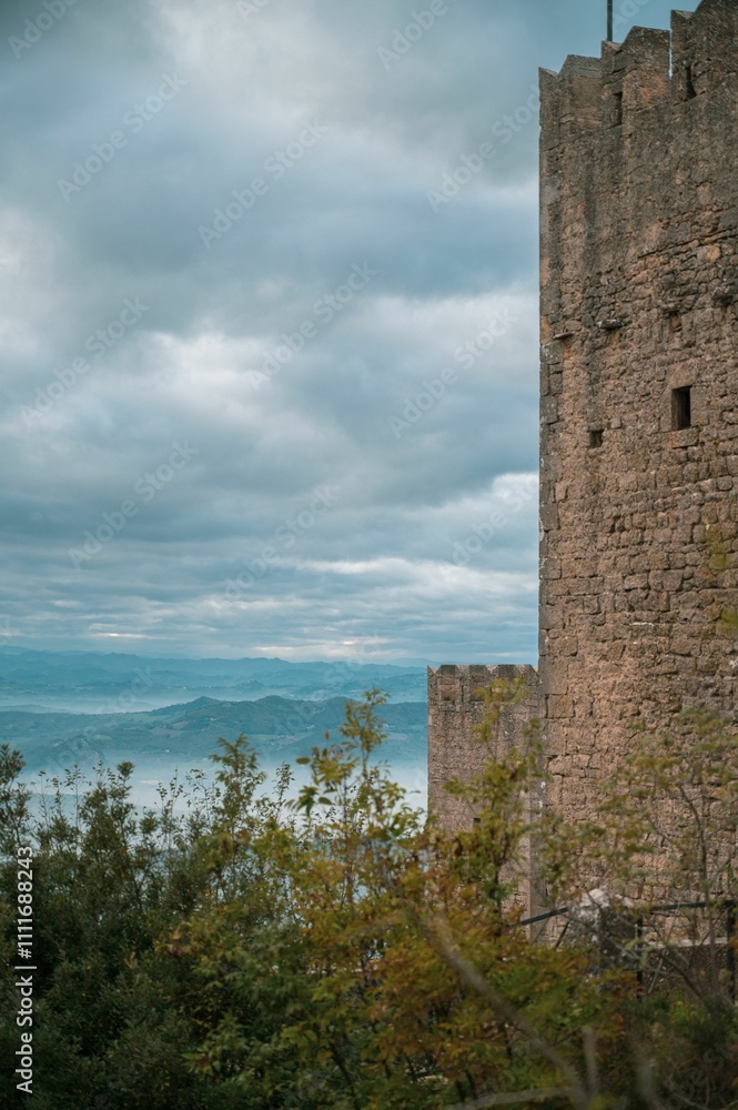 Medieval castle tower in San Marino with scenic views. Medieval castle tower in San Marino with scenic views.