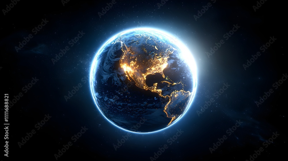 Fototapeta premium Close-up sunlight on globe, vibrant continents illuminated