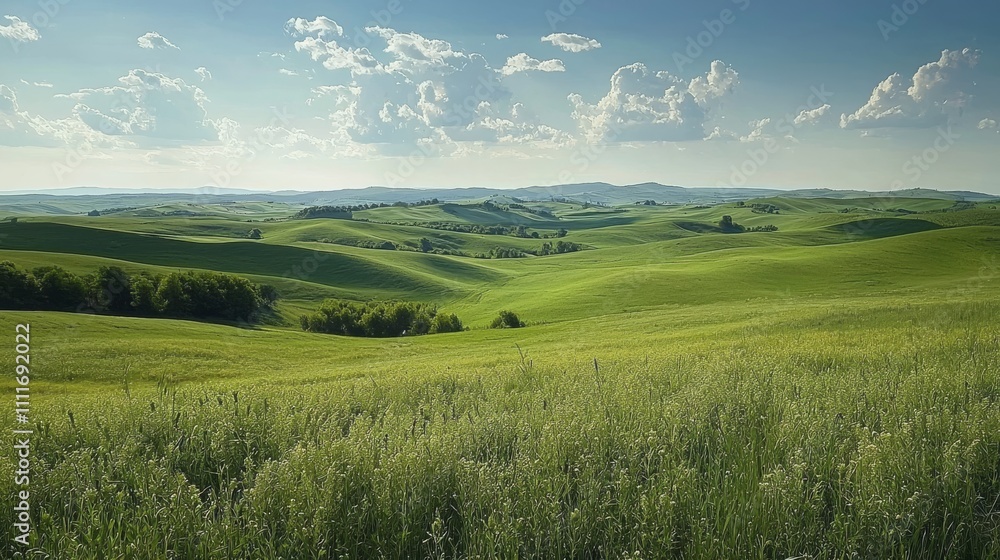 A serene landscape of rolling green hills under a bright blue sky, dotted with fluffy clouds, capturing the beauty of nature's tranquility. A serene landscape of rolling green hills under a bright blue sky, dotted with fluffy clouds, capturing the beauty of nature's tranquility.