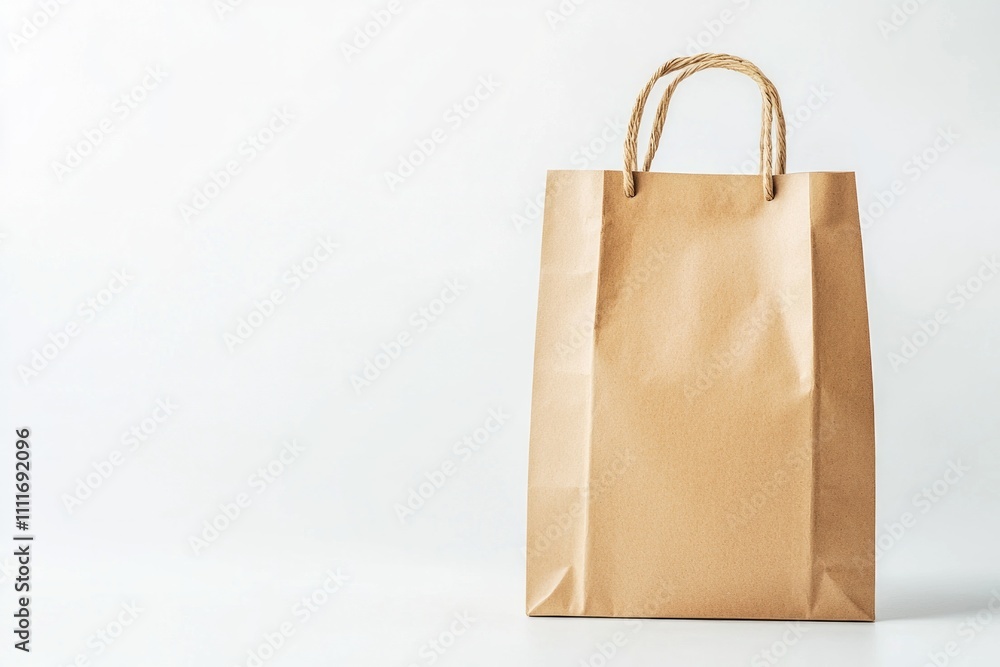 A brown kraft paper bag with texture, on a white background, in a product mockup style. A brown kraft paper bag with texture, on a white background, in a product mockup style.