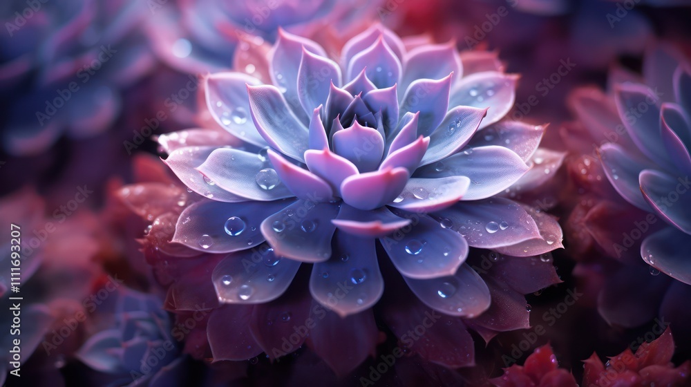 Stunning Close-Up of a Succulent with Dew Drops Highlighting Its Lush Petals and Vibrant Colors in an Artistic Display of Nature's Beauty Stunning Close-Up of a Succulent with Dew Drops Highlighting Its Lush Petals and Vibrant Colors in an Artistic Display of Nature's Beauty