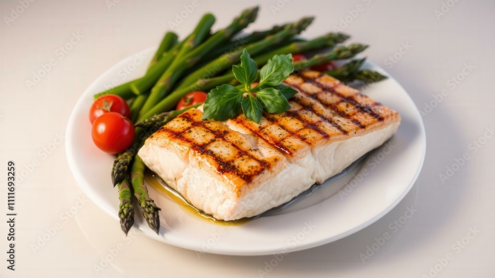 Grilled White Fish with Asparagus and Cherry Tomatoes - A Delicious and Healthy Meal for a Balanced Diet Grilled White Fish with Asparagus and Cherry Tomatoes - A Delicious and Healthy Meal for a Balanced Diet