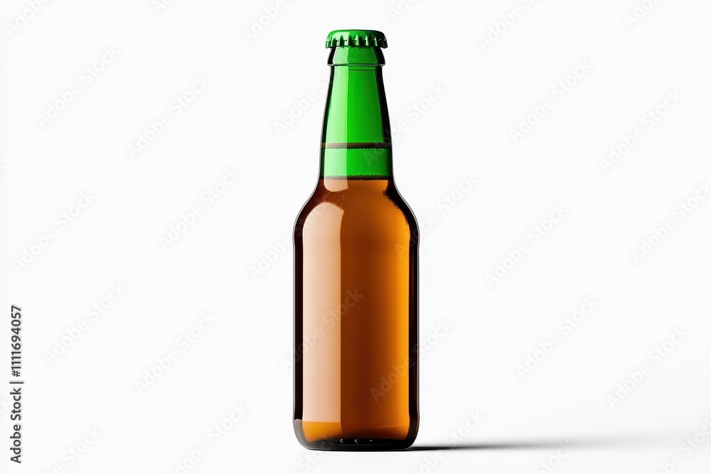A Captivating Close-Up View of a Brown Bottle with a Green Cap Against a White Background A Captivating Close-Up View of a Brown Bottle with a Green Cap Against a White Background