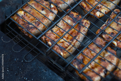 Grilled Chicken on Outdoor Barbecue Grill - Juicy, Flavorful, Charred Perfection photo