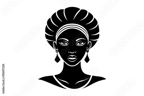 African Woman Half-Length Silhouette Vector – Elegant Black Woman Profile Design for Art & Print