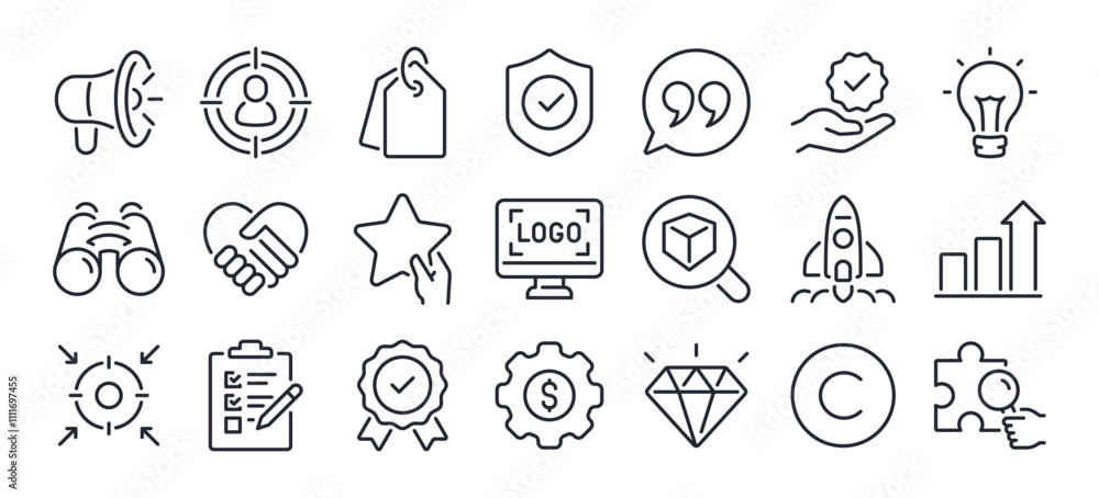 Branding and corporate identity editable stroke outline icon isolated on white background flat vector illustration. Pixel perfect. 64 x 64.